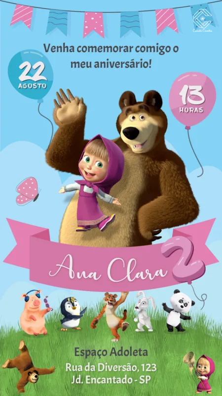 Convite Digital Masha e o Urso