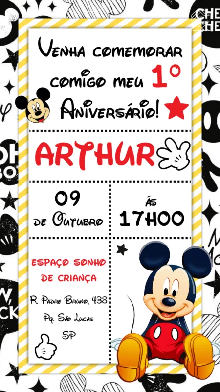 Convite Digital Mickey Mouse