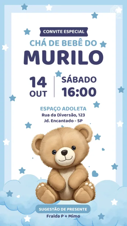 Convite Digital Chá de Bebê Urso Marrom