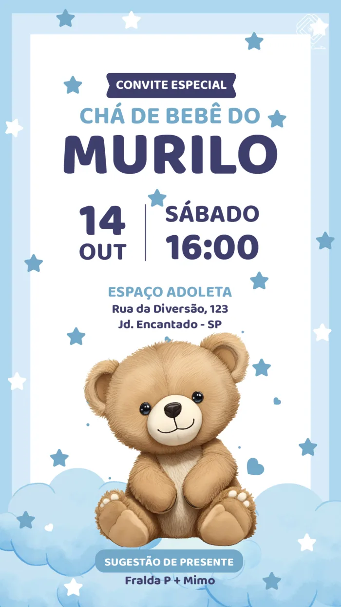 Convite Digital Chá de Bebê Urso Marrom