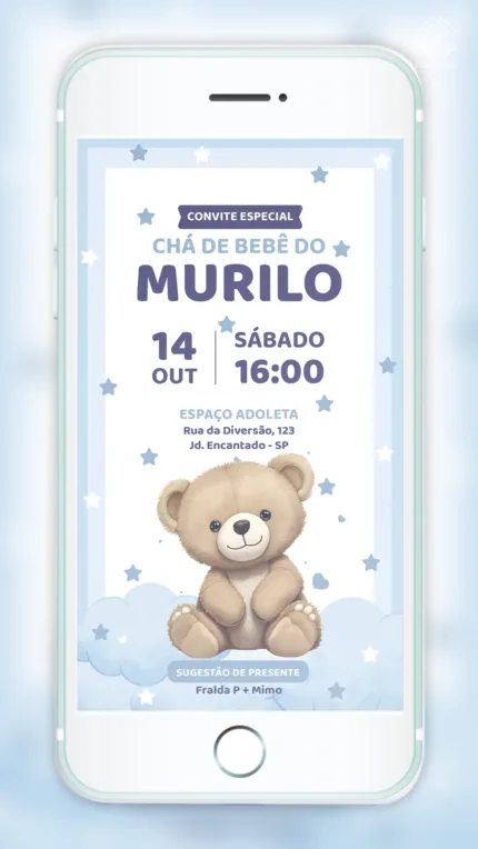 Convite Digital Chá de Bebê Urso Marrom