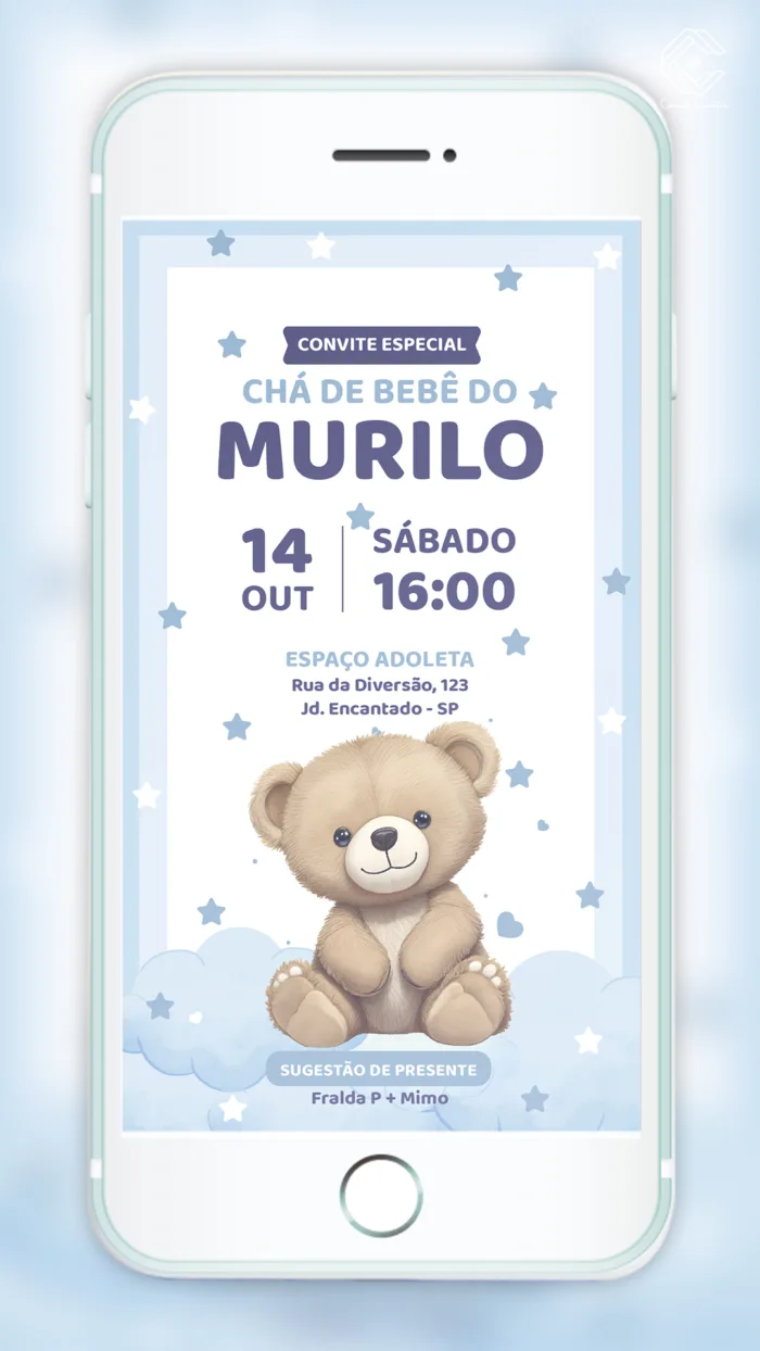 Convite Digital Chá de Bebê Urso Marrom