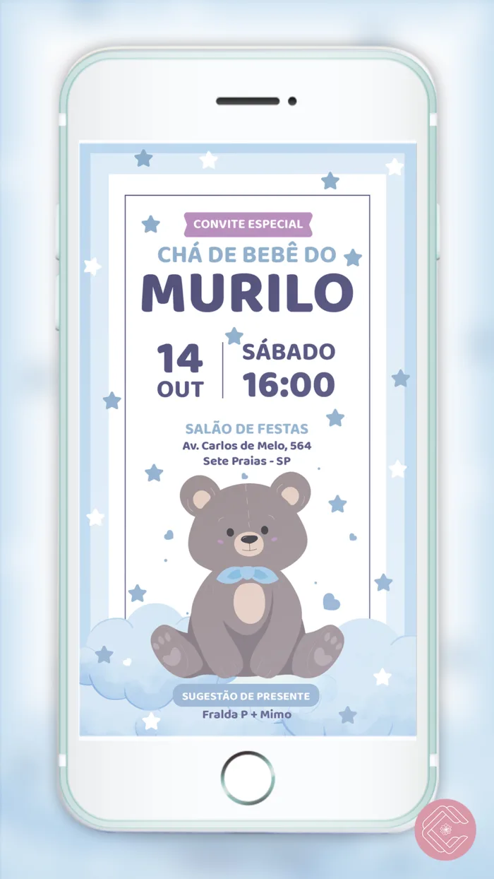 Convite Digital Chá de Bebê Urso Marrom