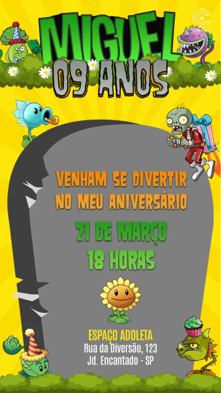 Convite Digital Plantas vs Zumbis