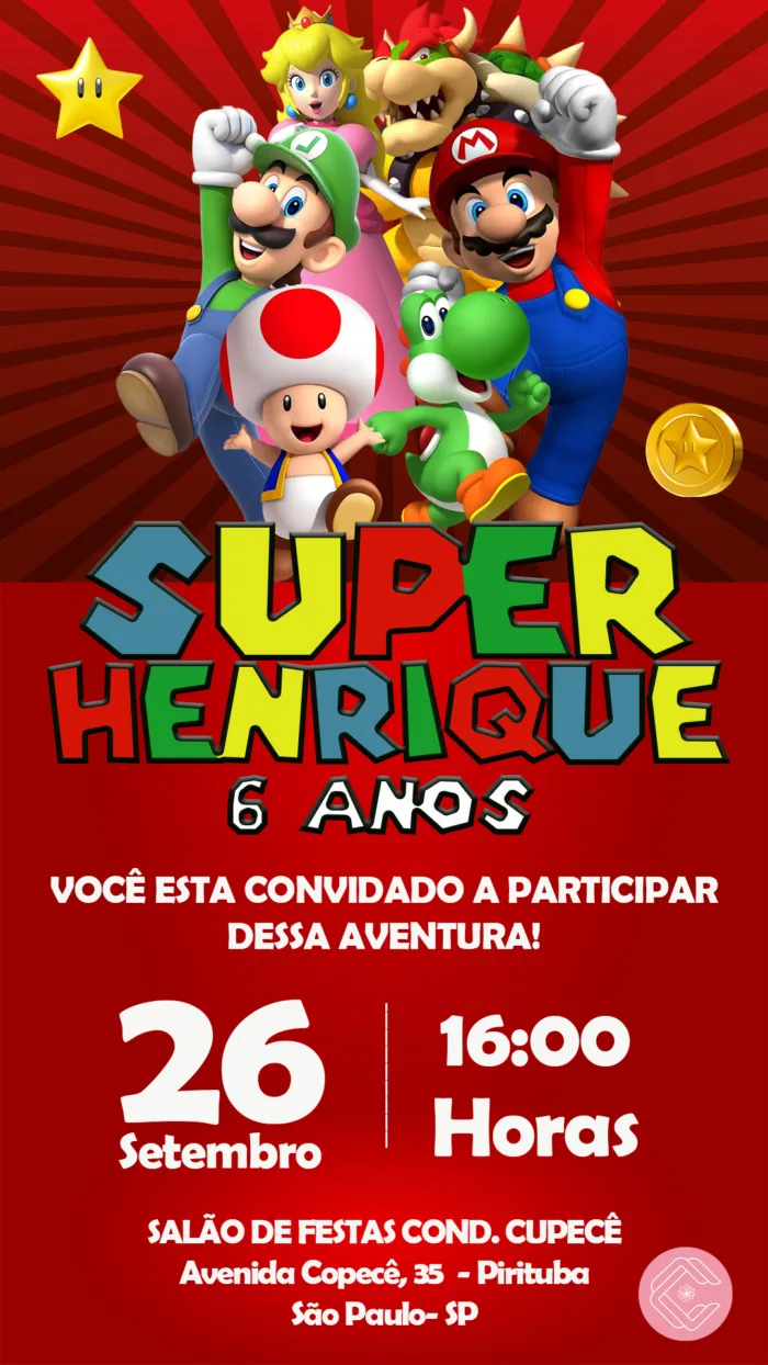 Convite Digital Super Mario