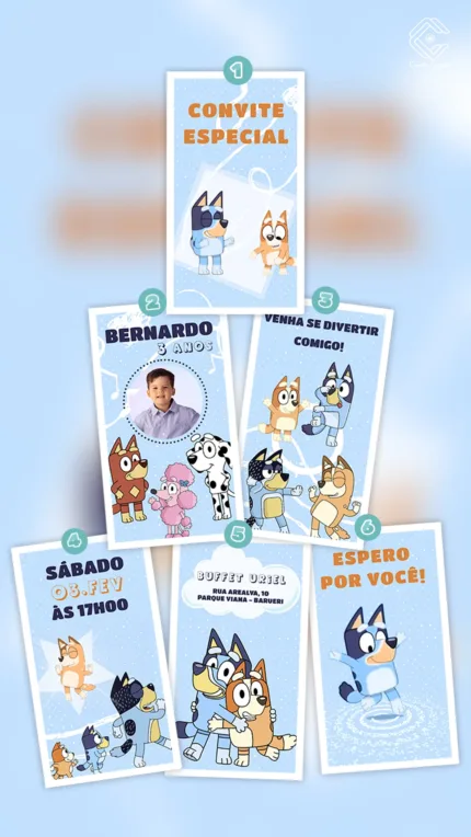 Convite Animado Bluey e Bingo