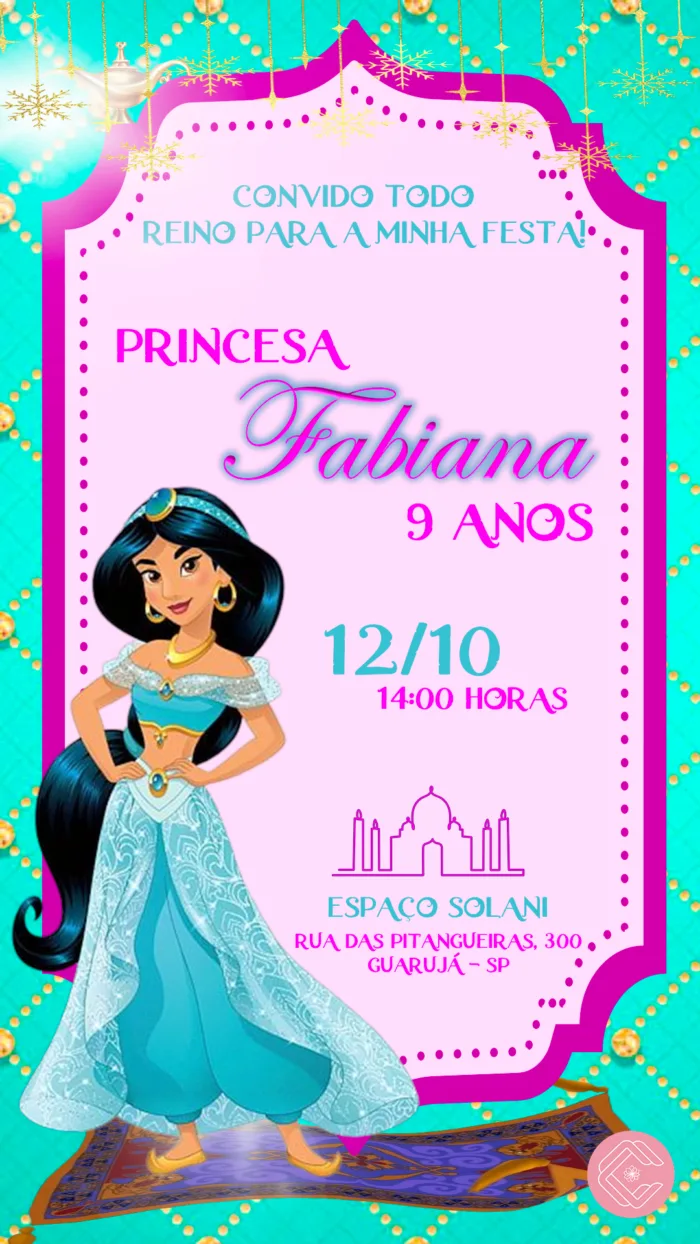 Convite Digital Princesa Jasmine