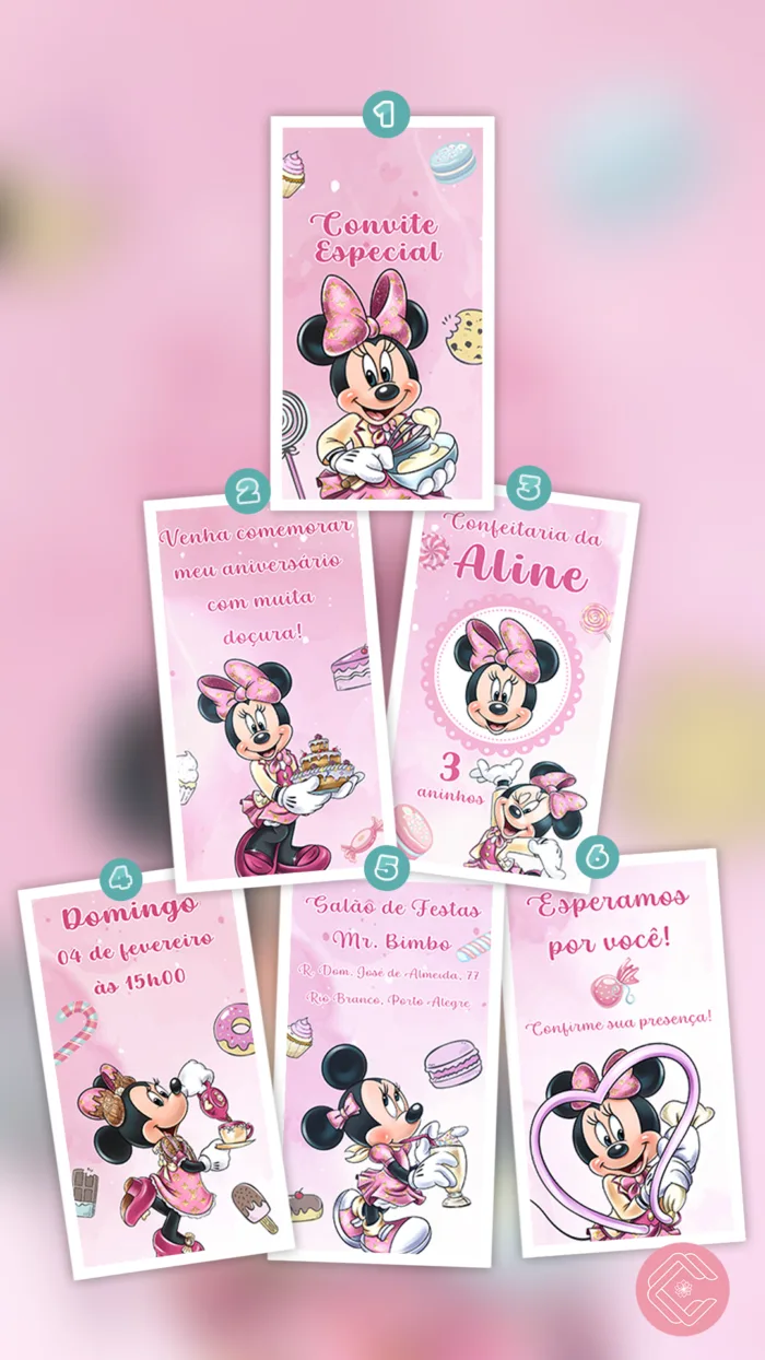 Convite Animado Minnie Confeiteira