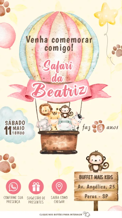 Convite Interativo Safari Menina