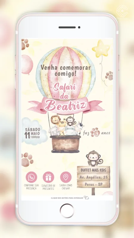 Convite Interativo Safari Menina
