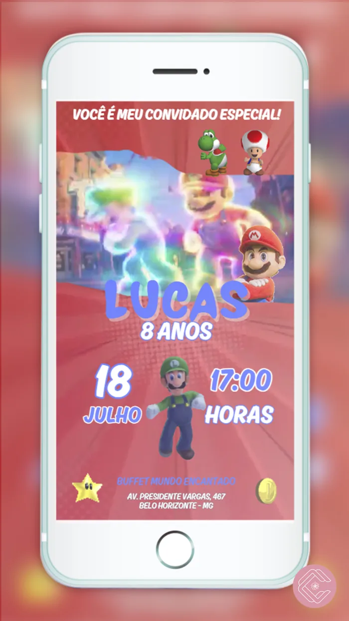 Convite com Vídeo Super Mario