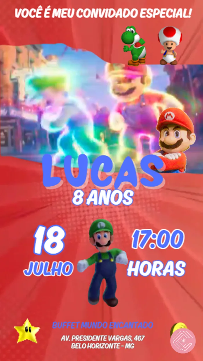 Convite com Vídeo Super Mario
