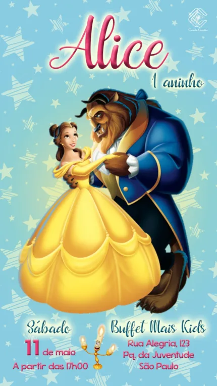 Convite Digital a Bela e a Fera