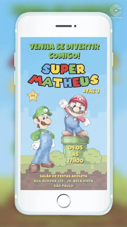 Convite Digital Super Mario e Luigi