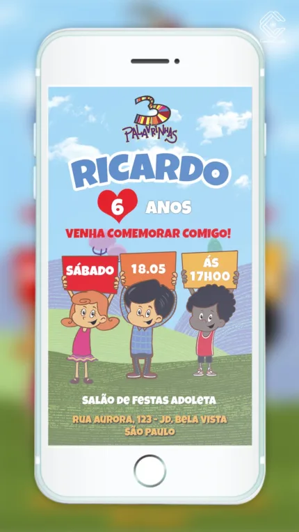 Convite Digital 3 Palavrinhas