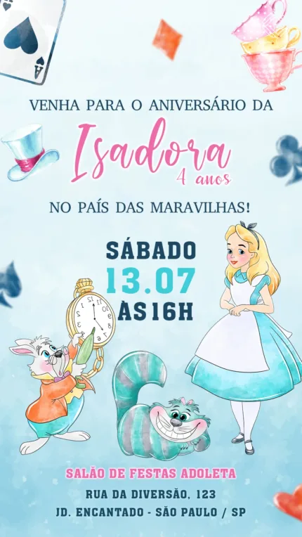 Convite Digital Alice no País das Maravilhas