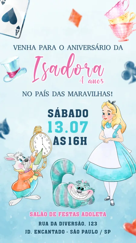 Convite Digital Alice no País das Maravilhas