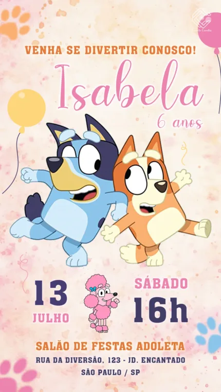 Convite Digital Bluey e Bingo
