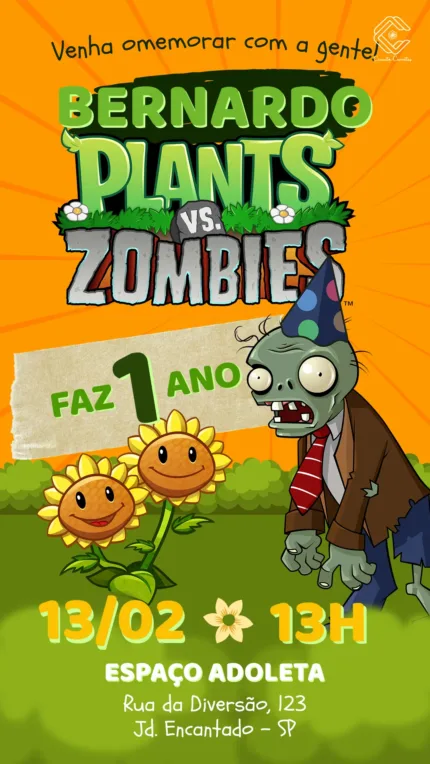 Convite Digital Plantas vs Zumbis