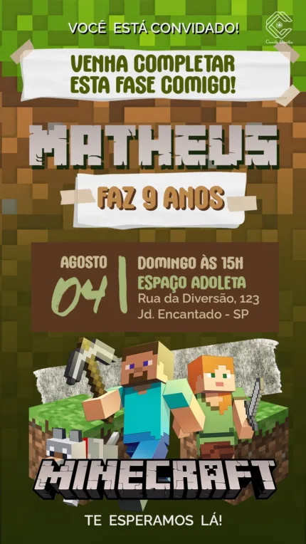 Convite Digital Minecraft