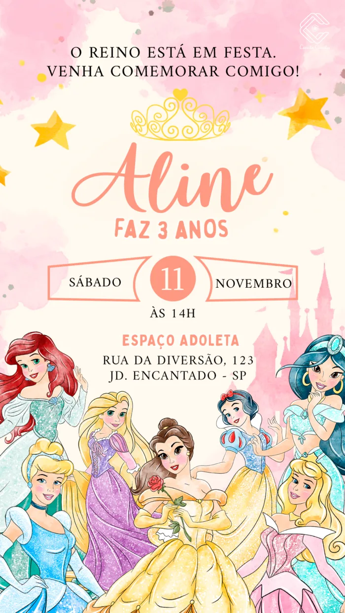 Convite Digital Princesas Disney