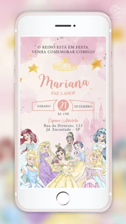 Convite Digital Princesas Disney