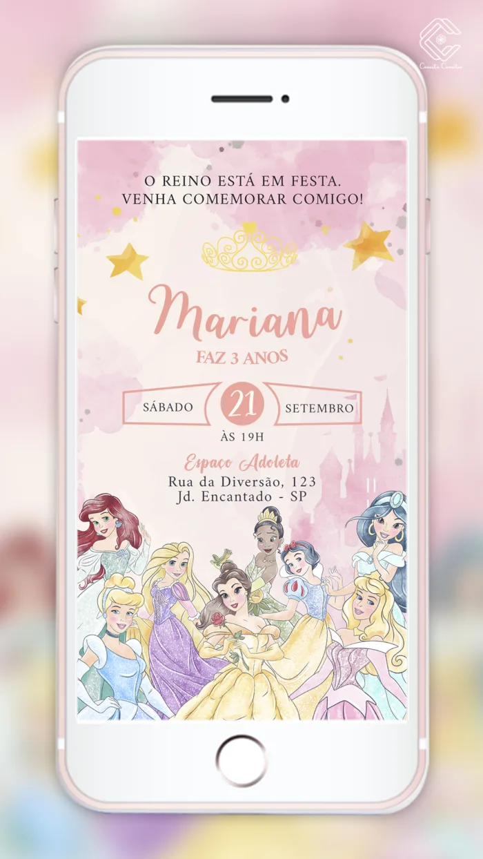 Convite Digital Princesas Disney