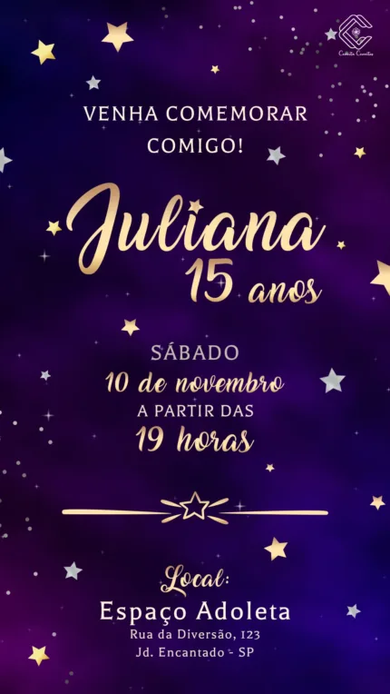 Convite Digital 15 anos Noite Estrelar
