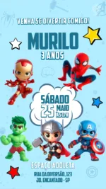 Convite Digital Vingadores Cute