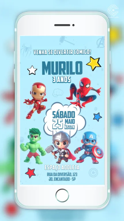 Convite Digital Vingadores Cute