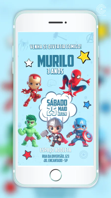 Convite Digital Vingadores Cute