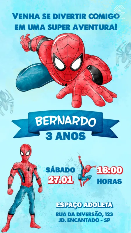 Convite Digital Homem Aranha Aquarela