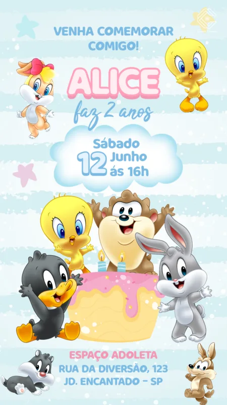 Convite Digital Baby Looney Tunes