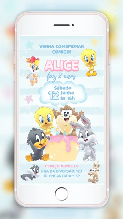 Convite Digital Baby Looney Tunes