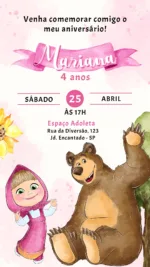 Convite Digital Masha e o Urso Aquarela