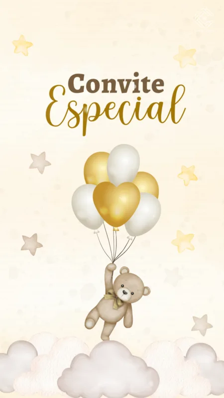 Convite Animado Chá Revelação Ursinho