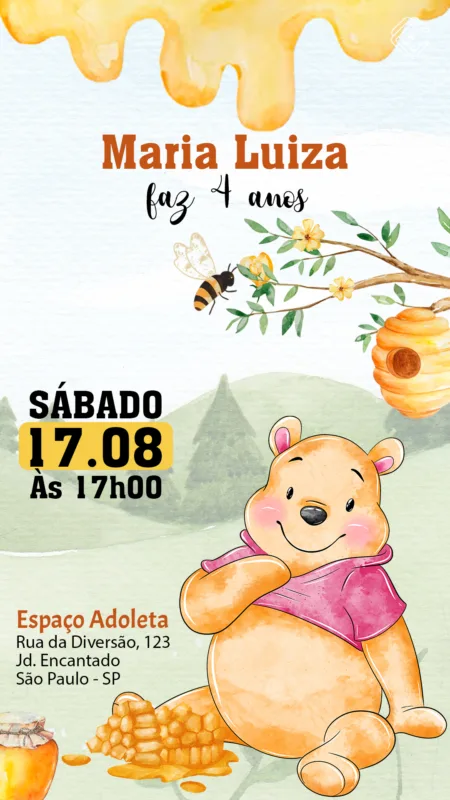 Convite Digital Ursinho Pooh