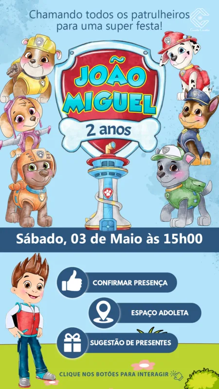 Convite Interativo Patrulha Canina Aquarela