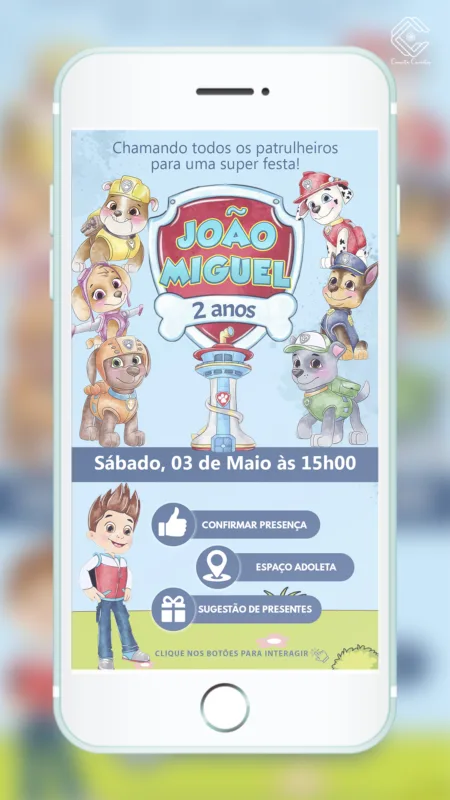 Convite Interativo Patrulha Canina Aquarela