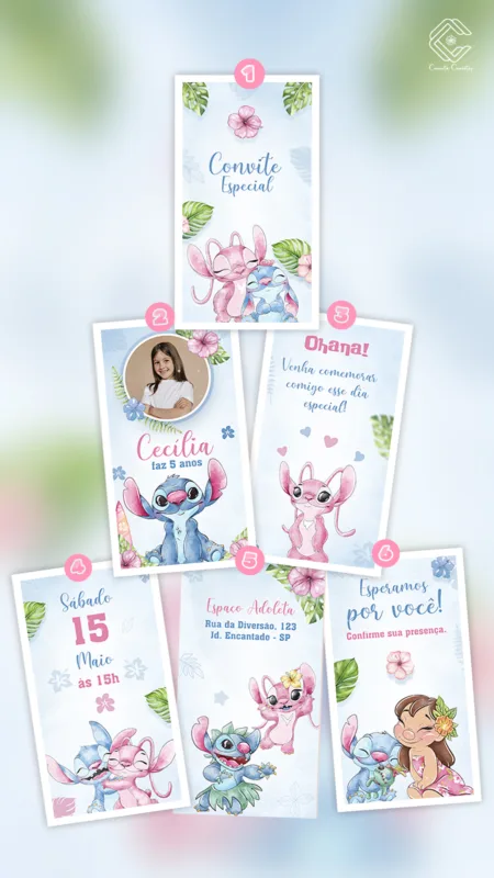 Convite Animado Lilo & Stitch e Angel