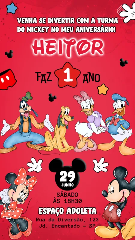 Convite Digital Mickey e sua Turma