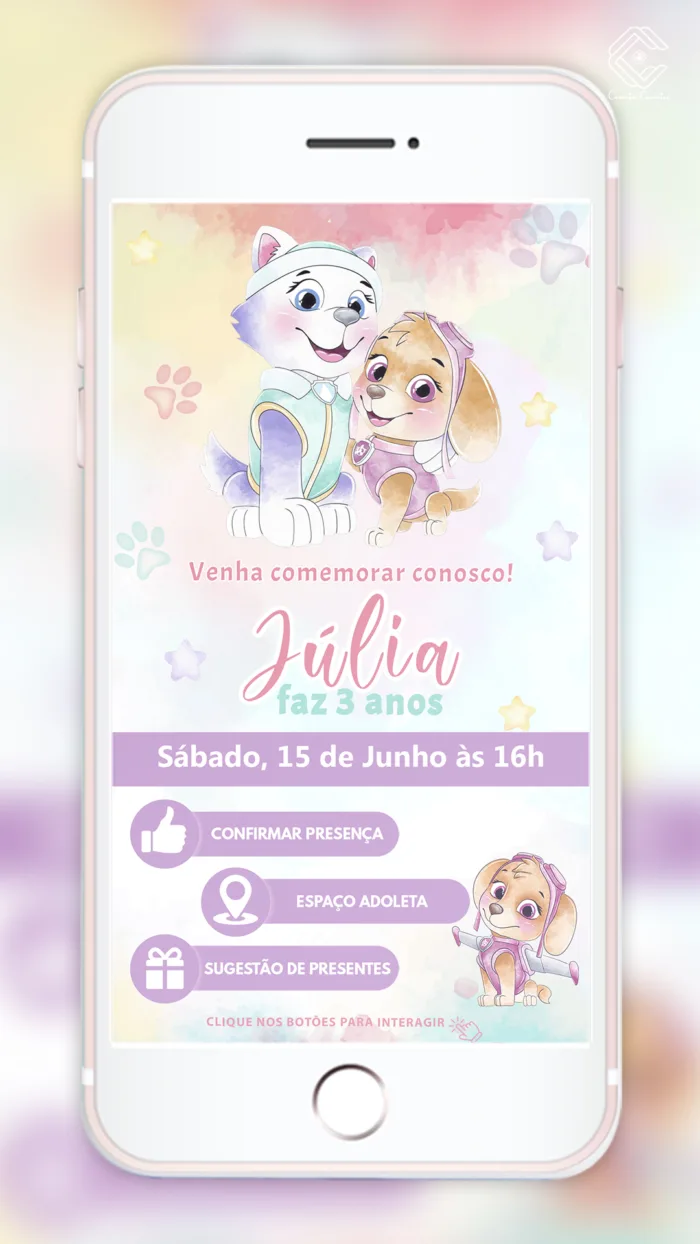 Convite Interativo Patrulha Canina Amigas