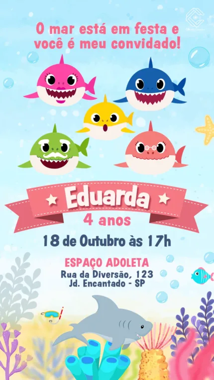Convite Digital Baby Shark Fundo do Mar