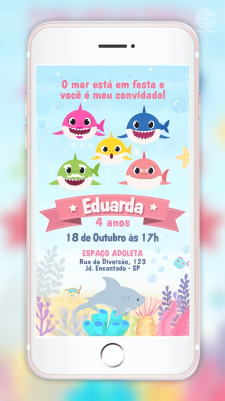 Convite Digital Baby Shark Fundo do Mar