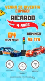 Convite Interativo Hot Wheels Corrida Radical