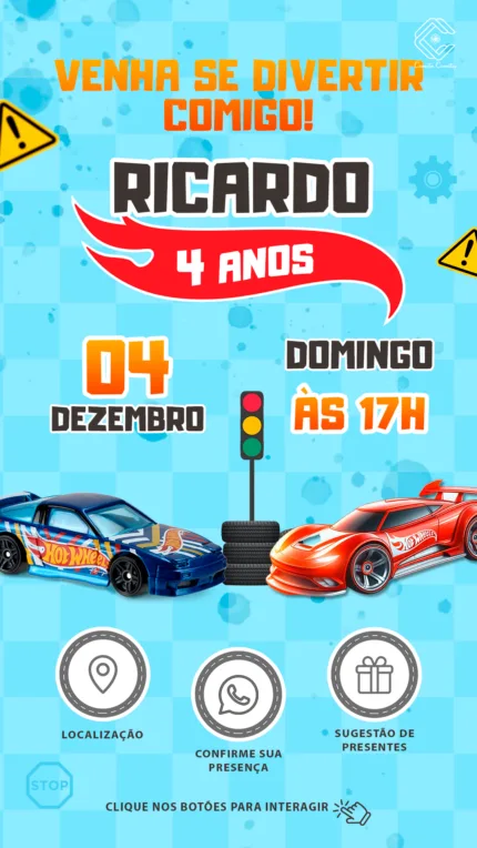 Convite Interativo Hot Wheels Corrida Radical