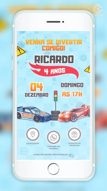 Convite Interativo Hot Wheels Corrida Radical