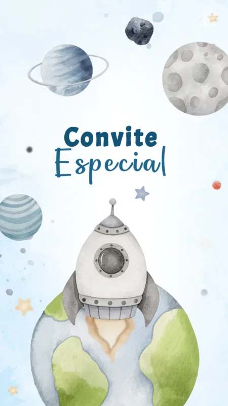 Convite Animado Astronauta Missão na Lua