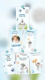 Convite Animado Astronauta Missão na Lua