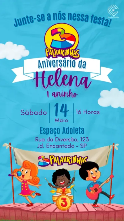 Convite Digital 3 Palavrinhas Music